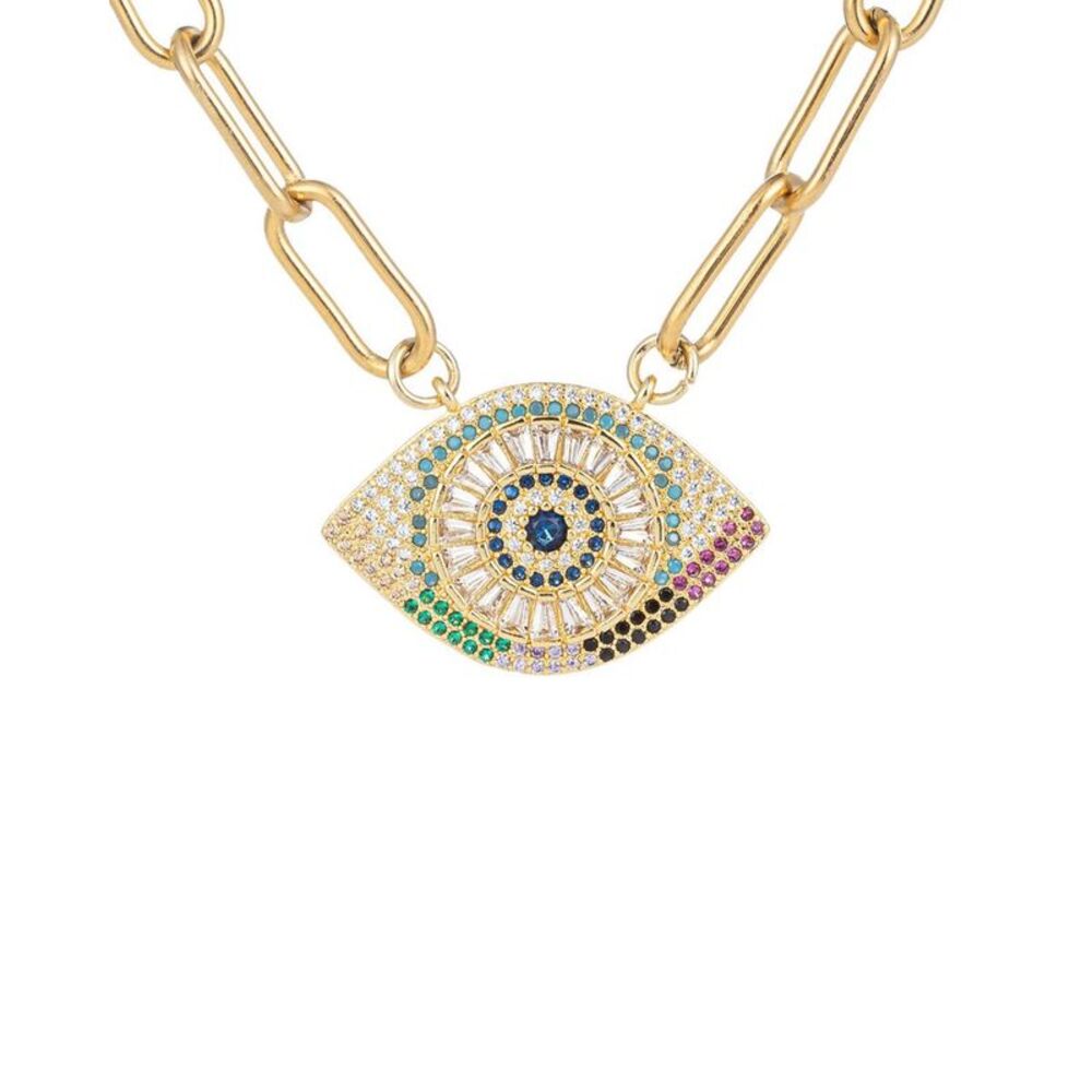 Eye Candy La Luxe Titanium Cz Evil Eye Necklace